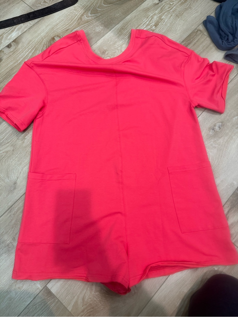 Amazon Hot Pink Short Sleeve Romper with Front Pockets